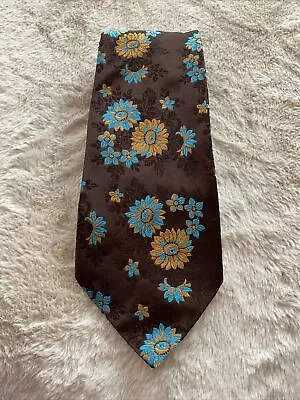 Louis Philippe Brown Floral Wide Blade Polyester Tie • £9.99