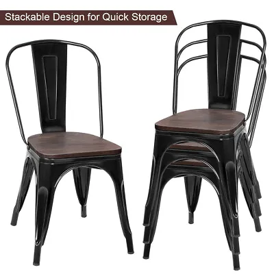 Set Of 4 Tolix Style Metal Dining Side Chair Wood Seat Stackable Bistro Cafe New • $159.99
