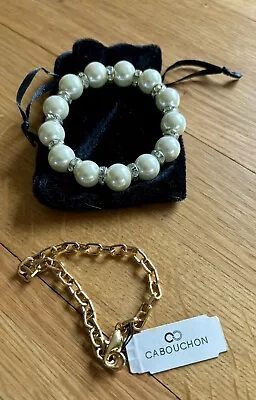 2 X Cabouchon Bracelets - One Pearl One Gold - Bn • £10
