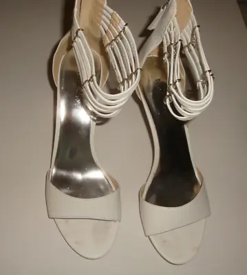 Women's Shoes-9m-nine West  White Open Toe Closed Back High Heels Zip Up Back • $12
