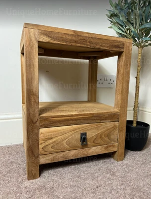 £99.90 • Buy Rustic Bedside Table Vintage Cabinet Storage Nightstand Solid Wood Side Table