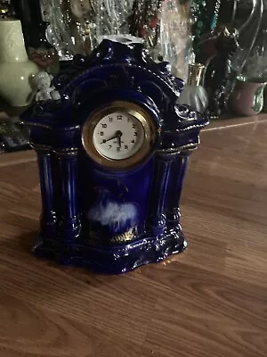 Antique Windsor Mercedes Pillar Style Blue Gold Mantle Clock Early 20th W/damage • $130