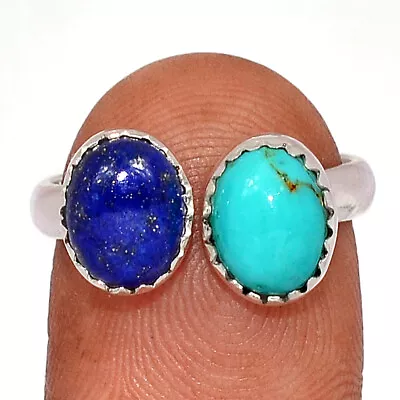 Composite Kingman Blue Mohave Turquoise & Lapis 925 Silver Ring S.8 CR39175 • $14.99