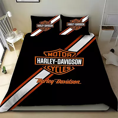 Harley-Davidson Motorcycles Logo Stripes Black Ver2 Duvet Covers Set (4pcs) • $80.99