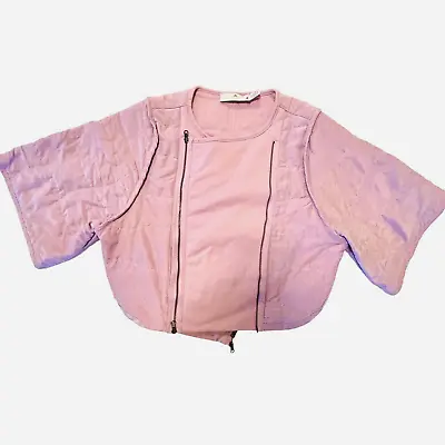 Adidas Stella McCartney Pink Crop Moto Jacket Coat Double Zipper Size 2XS • $22.49