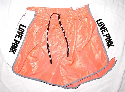 VICTORIA'S SECRET LOVE PINK Campus Running Shorts Sport SEQUIN Orange BLING XS S • $19.86