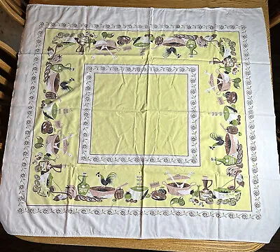 Vintage Italian Salad Tablecloth MCM Cotton 48”x44” Square • $19