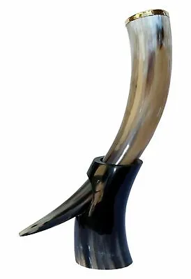 Natural Viking Drinking Horn With Stand Ale Beer Wine Mug Goblet Game Of Thrones • £25.79