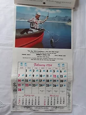 Vintage 1954 Direct Coal Co. Sportsmans Calendar Fishing Hunting Photos/Tips • $15