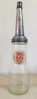 Vintage  Shell Oil X-100 Motor  Oil Glass Quart Bottle With Spout & Cap • $60