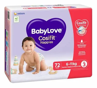 $29 • Buy Babylove Cosifit Nappies - Jumbo Bag - Crawler - Size 3 - 72 Pack
