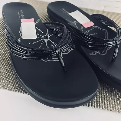 Michelle D : Black Gloss -Thong Sandal-sz10M • $12.88