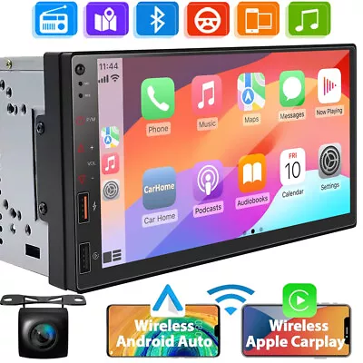 7  Double Din Car Stereo With Apple Carplay Android Auto Play AM FM Radio+Camera • $61.90