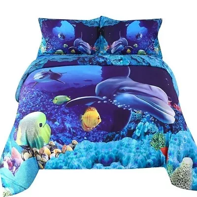 Wowelife Fish Bedding Sets 3D Dolphin Sea World Duvet Cover Set Twin 4 Piece Set • $26.39