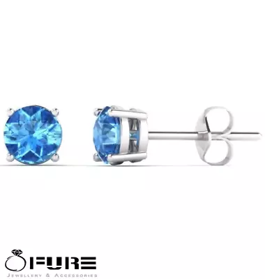 5mm Women's Kid Silver Round Blue BirthStones Austrian Crystals Stud Earrings • £3.99