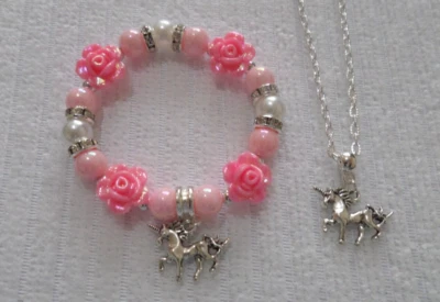 £4.25 • Buy Unicorn Sparkling Flower Charm Bracelet & Necklace  + Gift Bag  Birthday Present