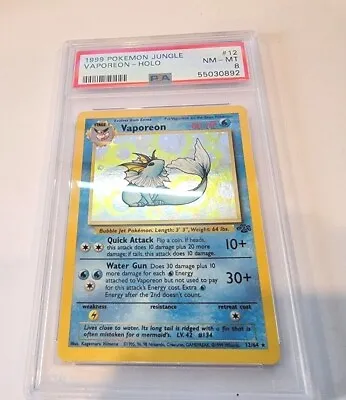 $30 • Buy 1999 Pokemon Card PSA 8 Graded Vaporeon Holo - 12/64 Jungle Set NM-MT