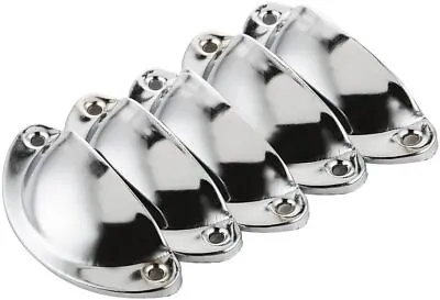 AKORD 6pcs Kitchen Cupboard Door Cabinet Shell Cup Pull Handle Drawer Silver • £4.99