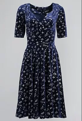 Collectif Trixie Sparkle Doll Velvet Dress - Blue - UK 30 - NWT • £27
