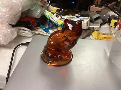 Vintage Amber Viking Glass Cat Figurine Paperweight • $49.95