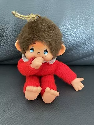 VTG 70s Monchhichi Thumb Sucking Baby Doll Monkey Blue Eyes Red Jersey 6”HTF • $18.99