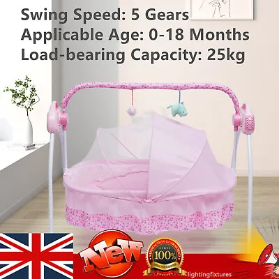 Electric Baby Crib Cradle Music Infant Auto-Swing Bed Rocker 5-Speed Adjustable • £74.10