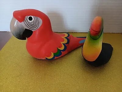 Vintage Gloria A Dios Painted Bird Set- Macaw And Amazon Parrot • $20