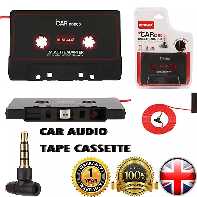 Car Cassette Tape Adapter 3.5mm For IPhone IPod MP3 CD AUX Audio Converter W/Mic • £4.99