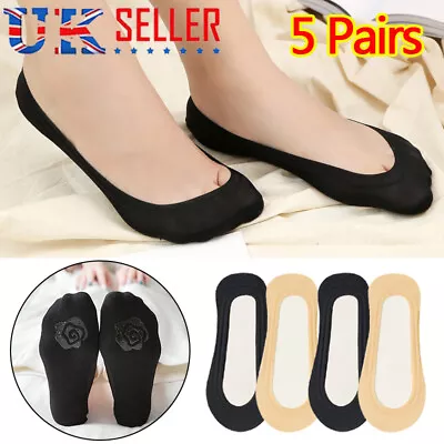 5Pairs Woman Ladies Footsies Shoe Liners Invisible Socks Anti-Slip Silky Sheer A • £3.48