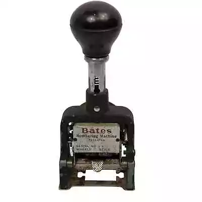 BATES NUMBERING MACHINE- VINTAGE 6 WHEELS STYLE E 3 SETTINGS Wood Handle • $17.74