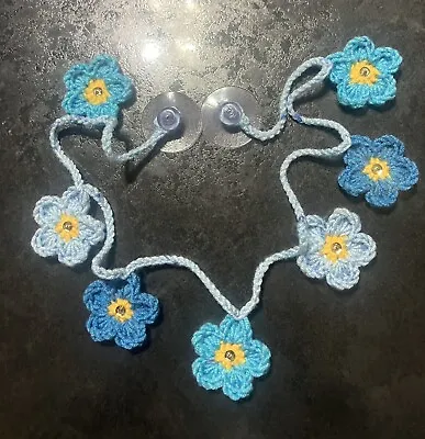 🌸NEW Hand Crochet Forget Me Not Flower Bunting Window Sequin Loss Camper Gift • £6.99