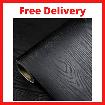 New Black Wood Grain Contact Paper Peel Stick Self Adhesive Wallpaper Vinyl Wrap • $12.99