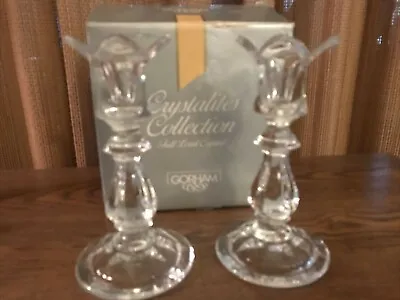 GORHAM Crystal  VISCOUNT Set Of 2 CANDLESTICKS  Tulip Crystalites Collection • $14.99