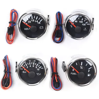 4 Pcs Gauge Kit 52mm Fuel Oil Pressure Volt Water Temp For Motorcycle Boat Yacht • $39.71