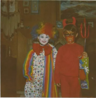 Vintage Photo/polaroid: Kids In Devil And Clown Halloween Costumes • $24.95