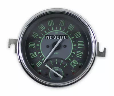 VW BUG BUS GHIA ISP 120 MPH SPEEDOMETER W/COMBO GAS FUEL GAUGE GREEN NUMERICALS • $275