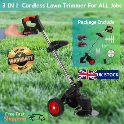 Electric Cordless Grass String Trimmer Lawn Edger Weed Wacker Cutter 2 Battery • £44.99