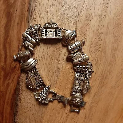 Vintage Nurse Occupational Slide Charm Bracelet Gold Tone 7  Hospital Alcohol  • $14.95