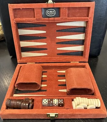 VTG  Reiss Backgammon Orange Corduroy Travel Case Board 9 X 7 Magnetic • $26