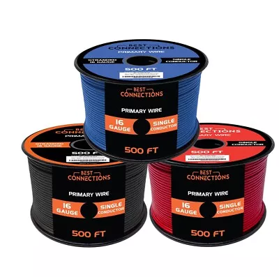 BEST CONNECTIONS 16 Ga Auto Primary Wire 500ft Ea 3 Color Set Electrical Wiring • $89.95