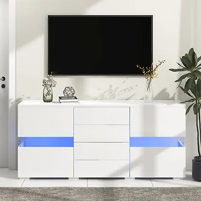 Sideboard Display Cabinet With Drawers Modern LED TV Stand Unit High Gloss White • £143.33