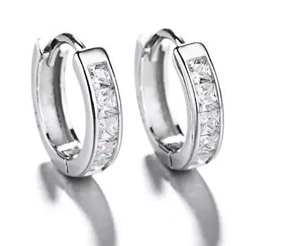 925 Sterling Silver Plated Cubic CZ Hoop Huggie  5-14mm Small Earrings Men Women • $4.76