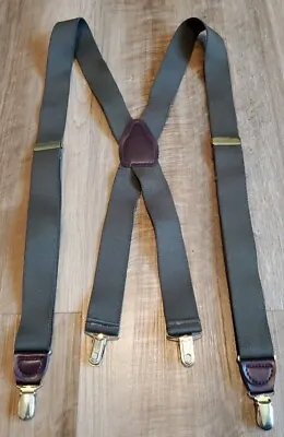 CAS Germany Dark Gray Grey Stretch Snap Suspenders With Brown Leather Tabs • $14.99