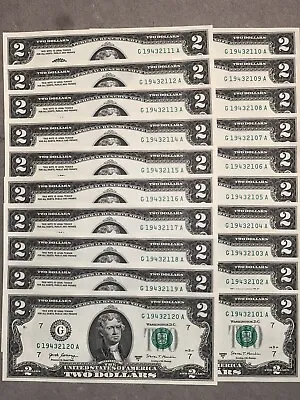 20 Brand NEW $2 Bills Uncirculated Consecutive Serial# Two Dollar REAL MONEY • $62.94