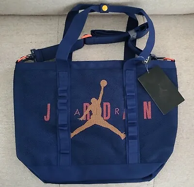 NEW Nike Air Jordan Tote Bag Jumpman Blue Yellow 13 Inch Laptop Sack Gym Navy • $24.95