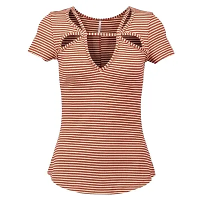 FREE PEOPLE Frenchie Striped Cut Out Fitted Tee Shirt 90s Grunge Cayenne XS 2B • $27.99