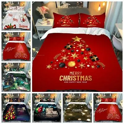 £15.77 • Buy Christmas Doona 2Pcs 3Pcs Quilt Duvet Cover Pillowcase Single Double Queen Size