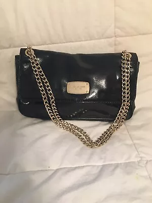 MICHAEL KORS Black Patent Leather Flap Shoulder Purse With Chain Strap-NICE • $89