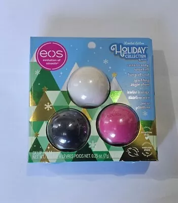 Eos Holiday Lip Balm Trio Cotton Candy Coal & Sugar Plum LIMITED EDITION 2023 • $7.99