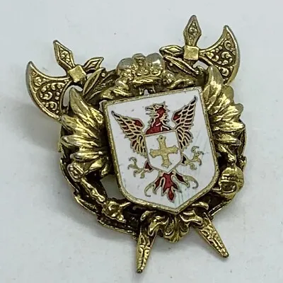 Vtg Brooch Coat Of Arms Crest Shield Enamel Pin Gold Tone Metal Repousse • $10.36